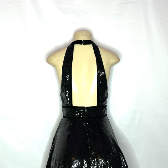 FREE PEOPLE BLACK SEQUIN HALTER FIT & FLARE MINI DRESS SIZE 4 - Picture 4 of 6